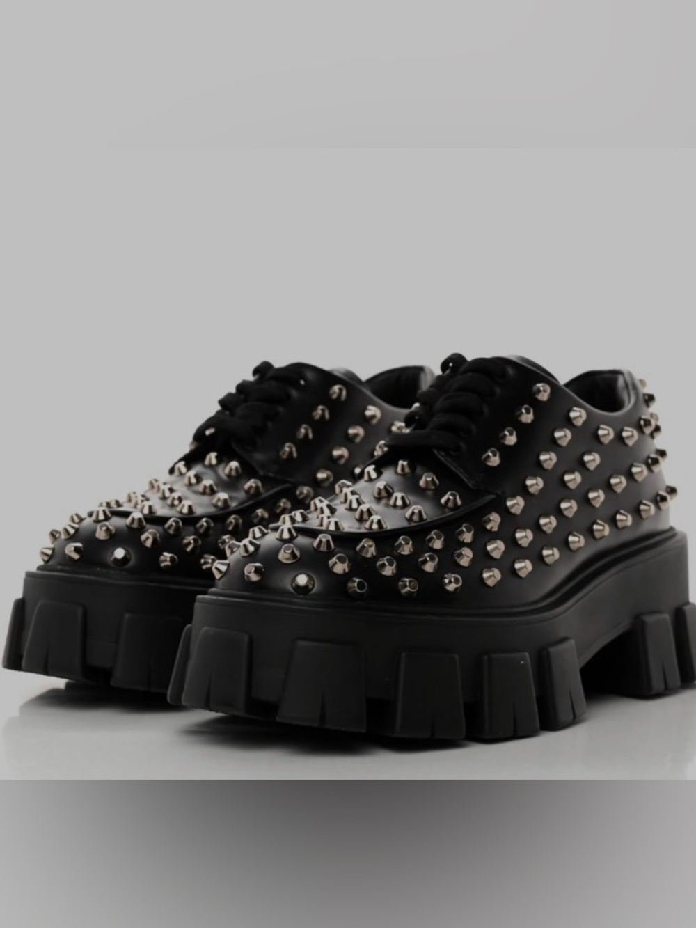 Prada Brand New Black Platform Lace-Up Oxfords with Silver Studs
